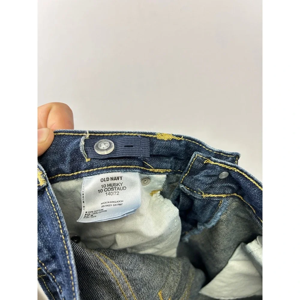 Old Navy Straight Leg Jeans Boys 10 Husky Blue Dark Wash Adjustable Waist Cotton